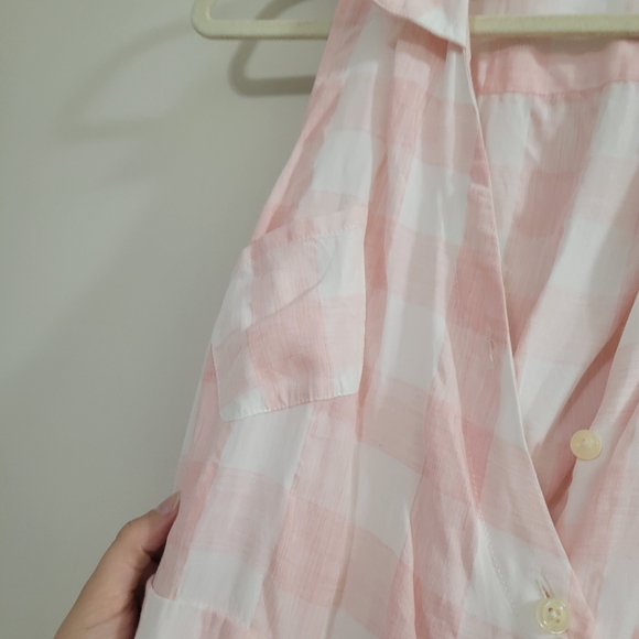 Anthropologie 11•1•tylho pink white plaid faux wrap dress M - Picture 4 of 6